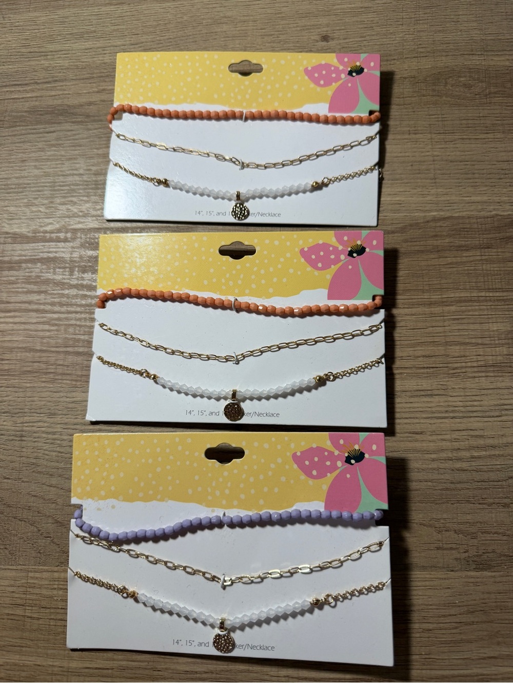 Source Unknown Orange and Lavender Beaded Layered Necklace Set